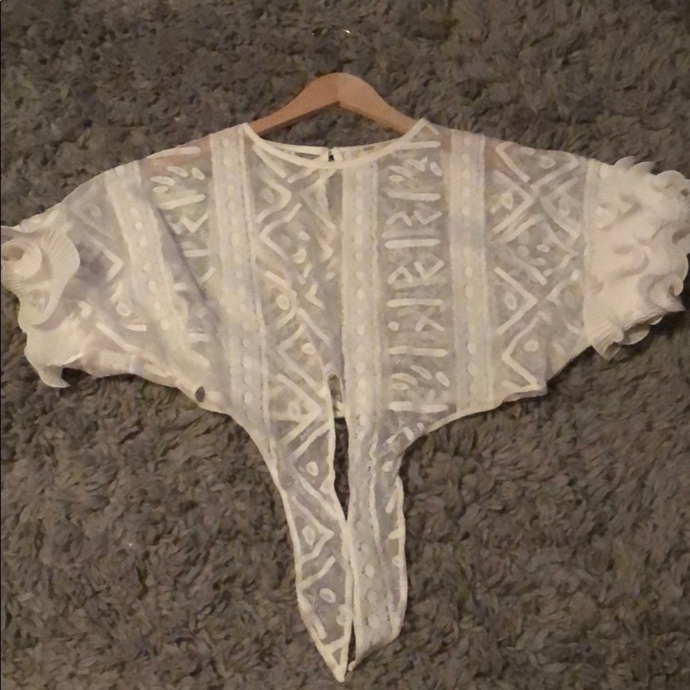 White Ruffle Sleeve Crop Top